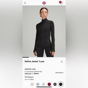 Lululemon define jacket size 8